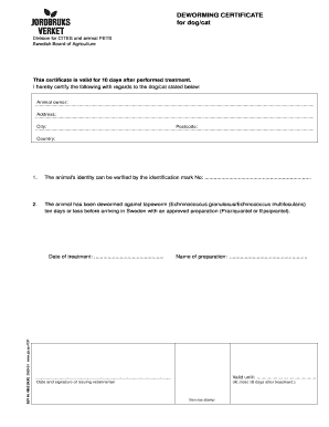 Deworming Certificate  Form