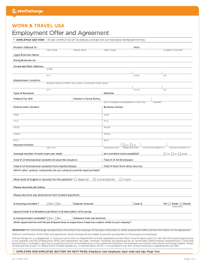  Work & Travel Employment Agreement J1 Ie Jobofer 2012