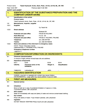 Coshh Data Sheet Oil  Form