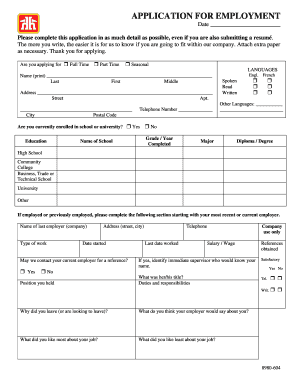 APPLICATION for EMPLOYMENT Home Hardware  Form