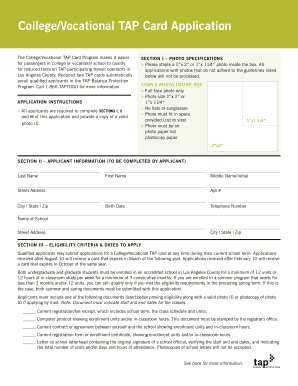 College Vocational Tap Card  Form