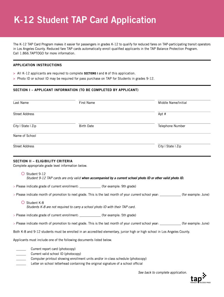 Tap Card Application Online  Form