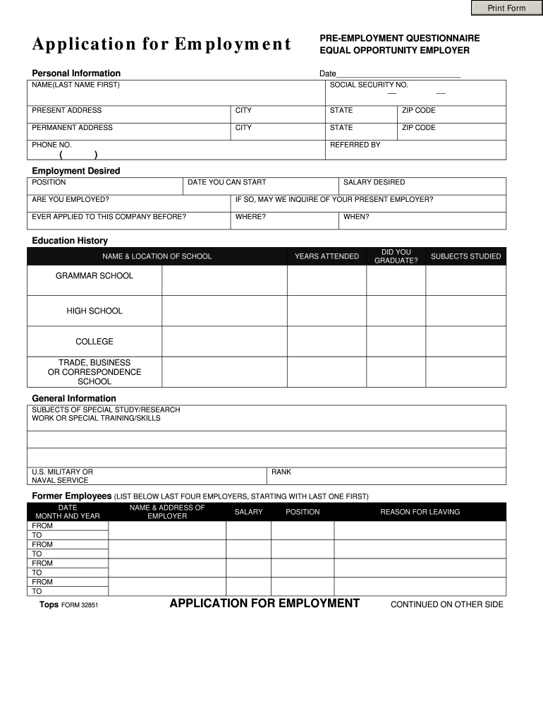 Tops Application Form Fill Out And Sign Printable Pdf Template