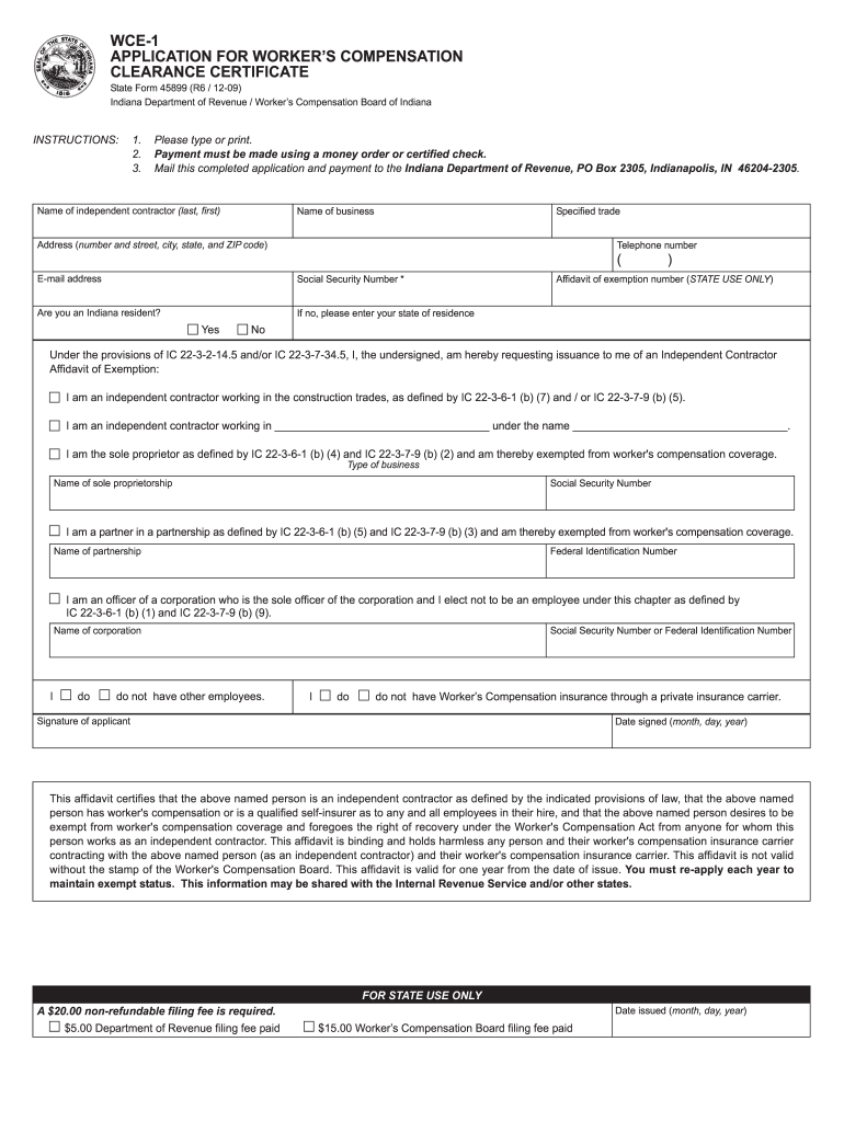  Indiana Workers Compensation Insurance Notice Fillable Form 2009