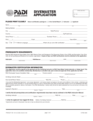 Padi Divemaster Application  Form