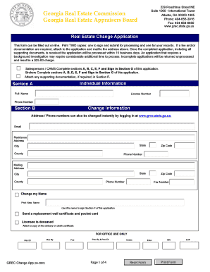  GREC Change Application Georgia Real Estate Commission 2007