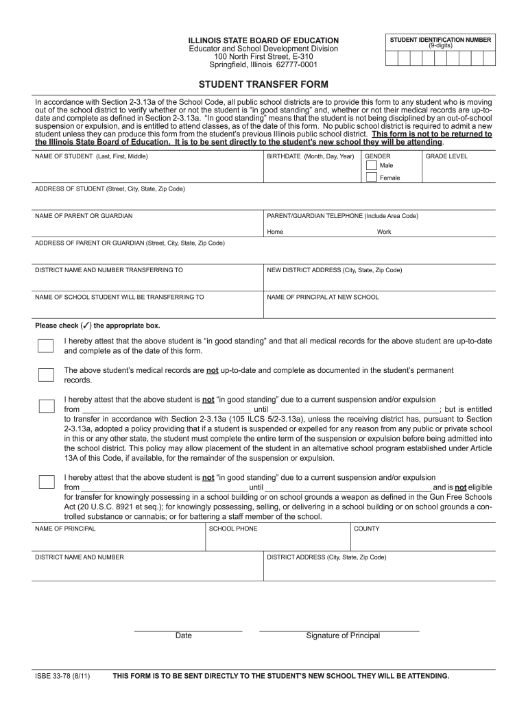 Get and Sign Illinois School Transfer Form 2011-2022