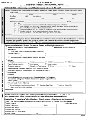 Nc Kindergarten Health Assessment Report Rev 111 Form