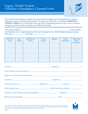 Legacy Health System Childrens Emergency Consent Form