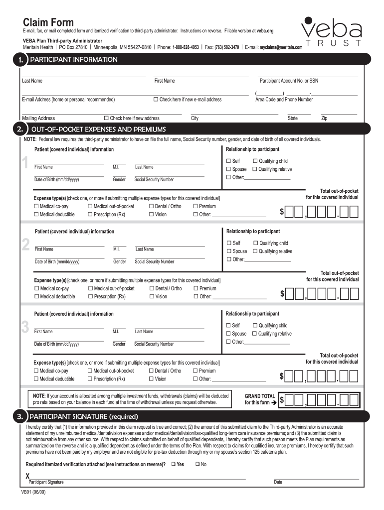  Veba Claim Form 2009-2024
