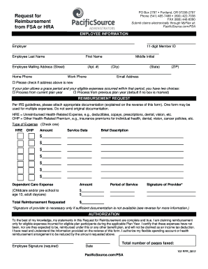 Request for Reimbursement from Fsa Pacific Source Form