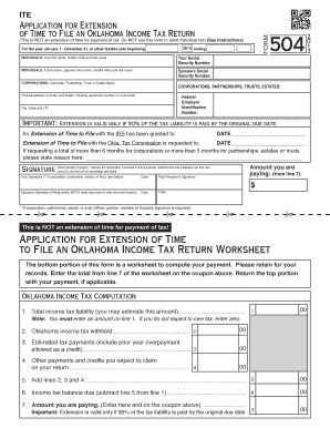 Get and Sign ITE Application for Extension of Time to File an Oklahoma Income Tax Return This is NOT an Extension of Time for Payment of Tax   Form