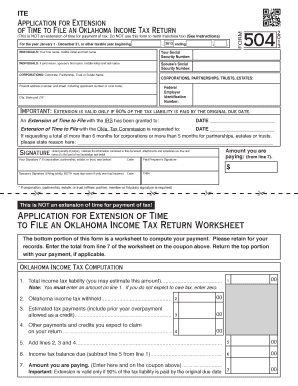 ITE Application for Extension of Time to File an Oklahoma Income Tax Return This is NOT an Extension of Time for Payment of Tax   Form