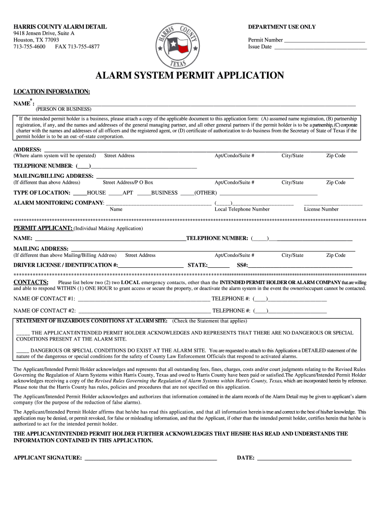 Harris County Alarm Permit  Form