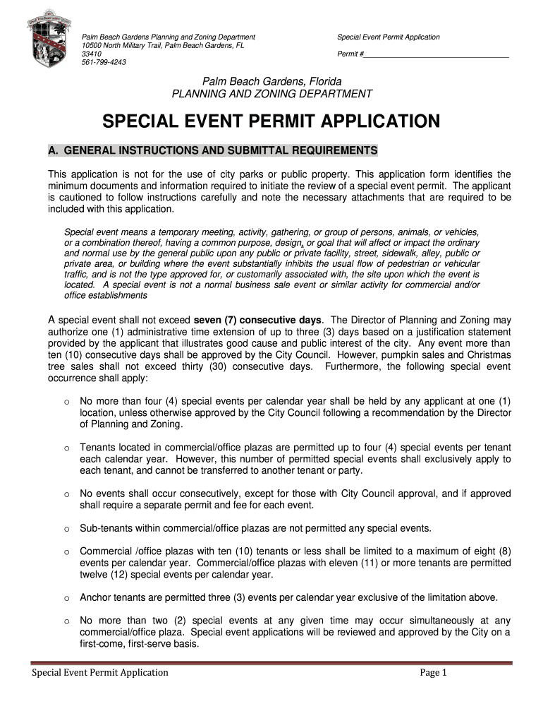 Special Event Permit Application  City of Palm Beach Gardens  Form