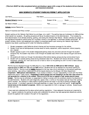 Parking Permit Application Form Sobrato High School Morgan Hill