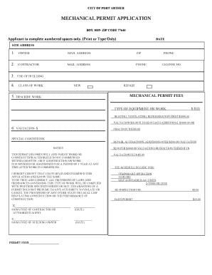 MECHANICAL PERMIT APPLICATION City of Port Arthur Texas  Form