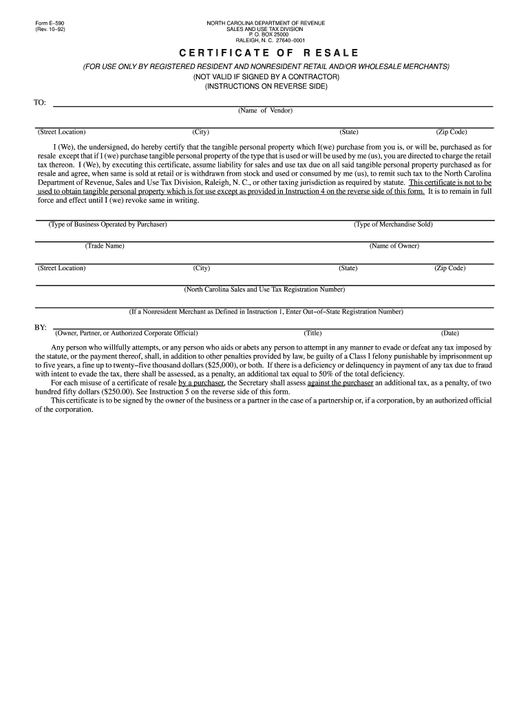  Nc Resale Form 1992-2024