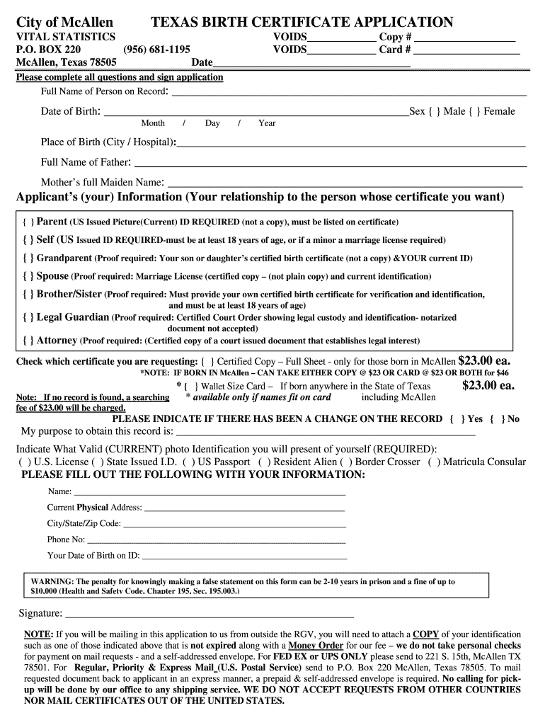 Texas Birth Certificate Template  Form