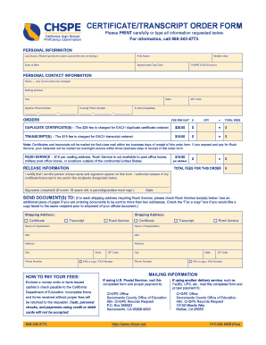 Chspe Certificatetranscript Request Form