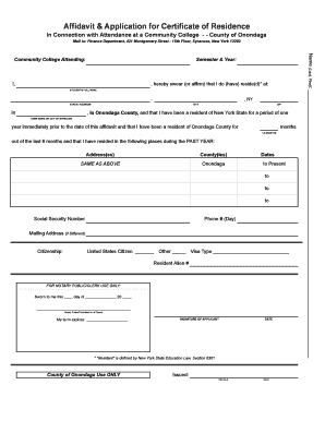 Onondaga County Certificate of Residency  Form