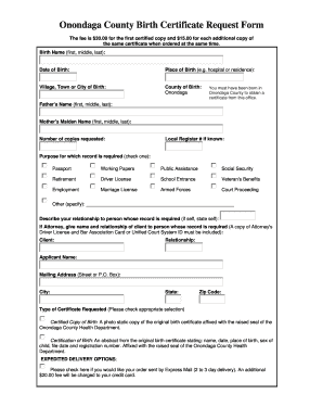Onondaga County Birth Certificate  Form