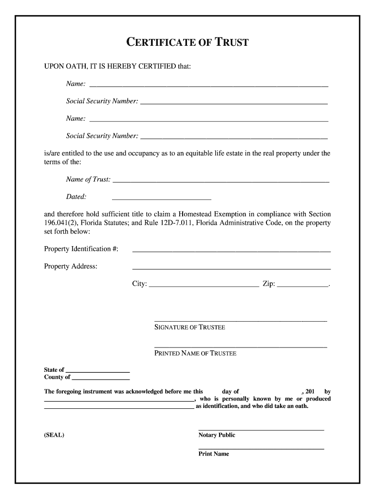 Certificate of Trust  Form