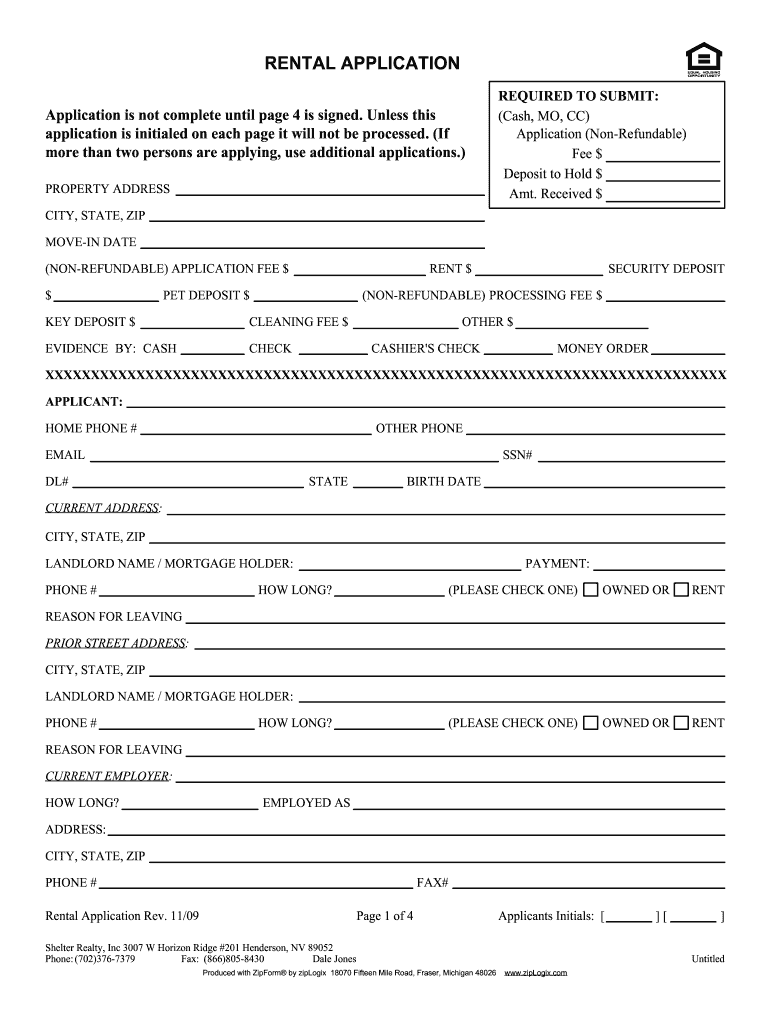  Vegas Rental Application 2009-2024