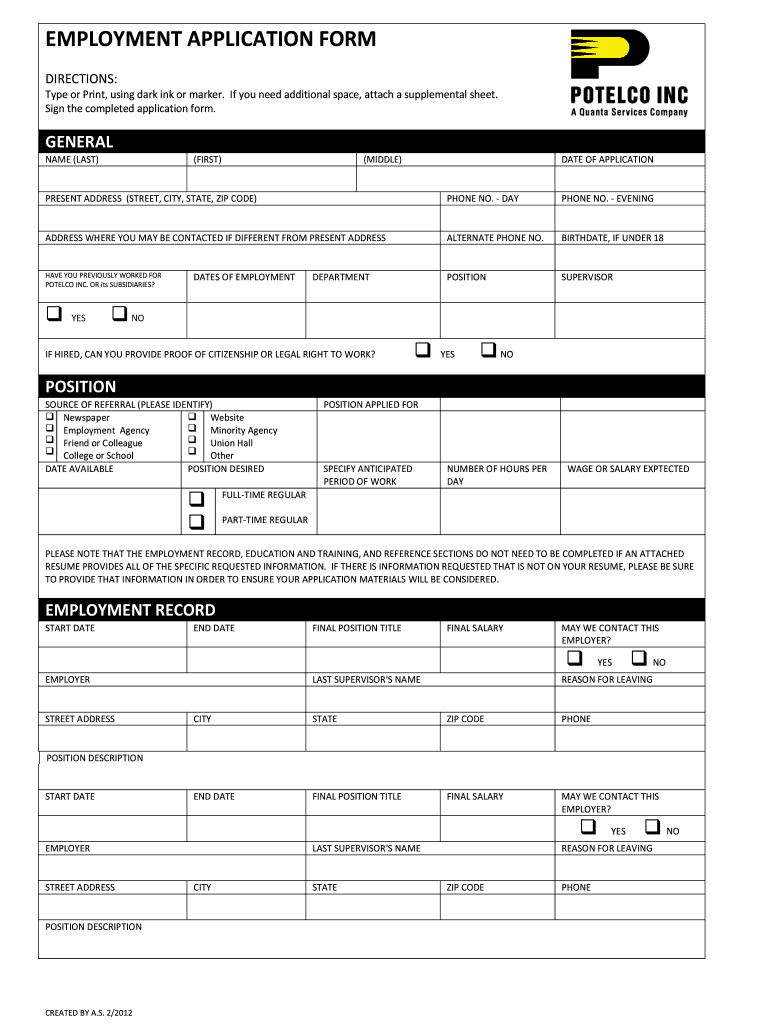  Potelco Employment 2012-2024