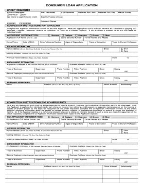 Blank Consumer Loan Application  Form