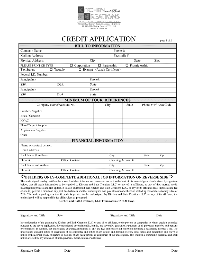 Ganahl Lumber Credit Application Form