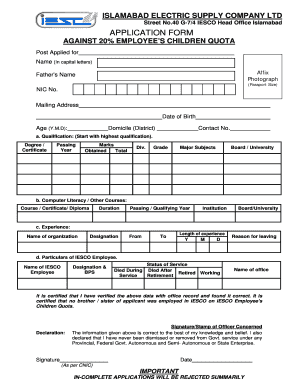 Wapda Employees Son Quota Rules  Form