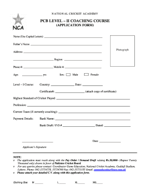 National Cricket Academy Fees  Form