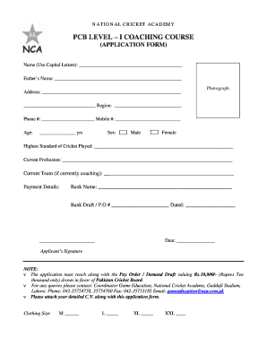 Cricket Academy Admission Form PDF