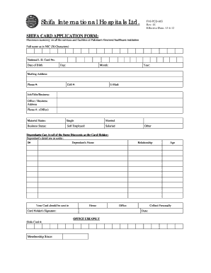 What is Pcd in Shifa International Hospital Form