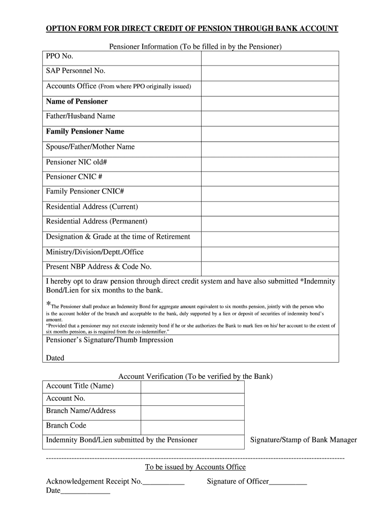 How to Fill Option Form for Direct Credit of Pension