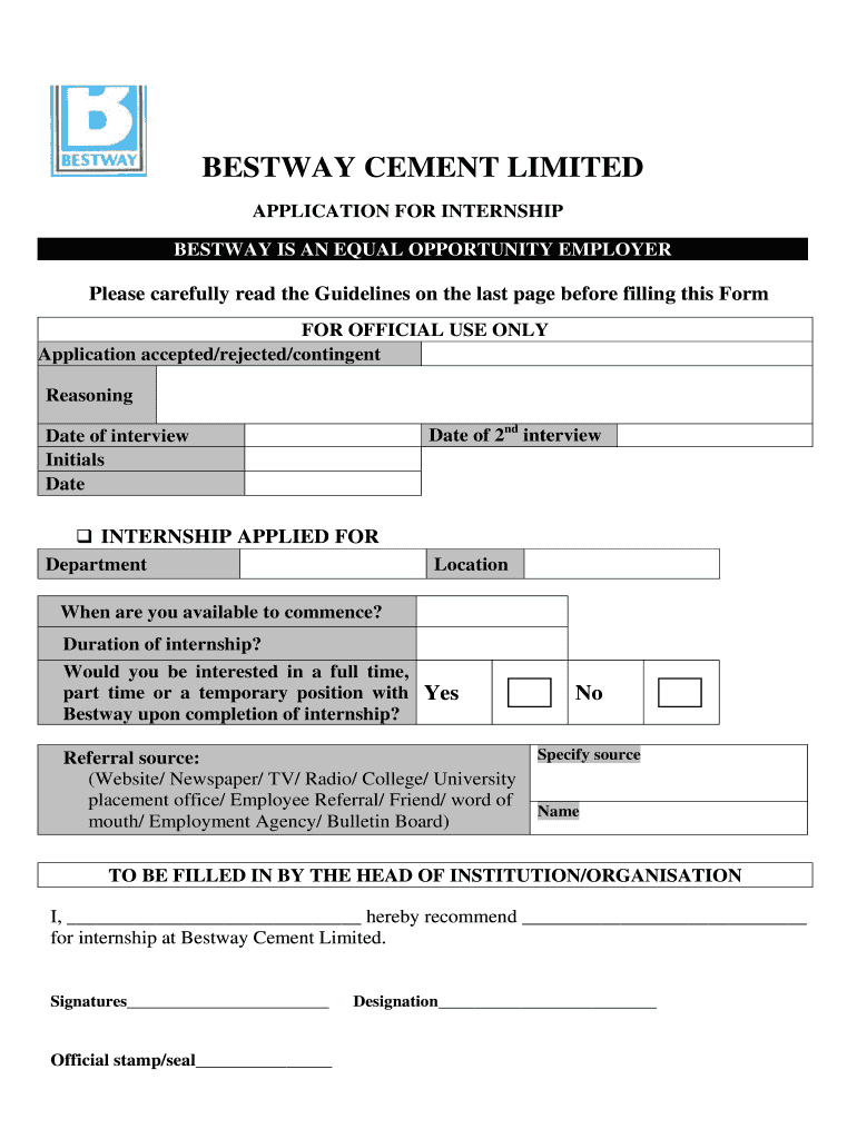 Apprenticeship in Bestway Cement  Form