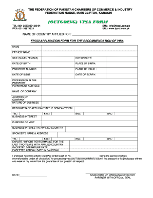 Pakistan Vis Application Form for Outgoing