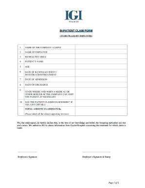 In PATIENT CLAIM FORM IGI Insurance