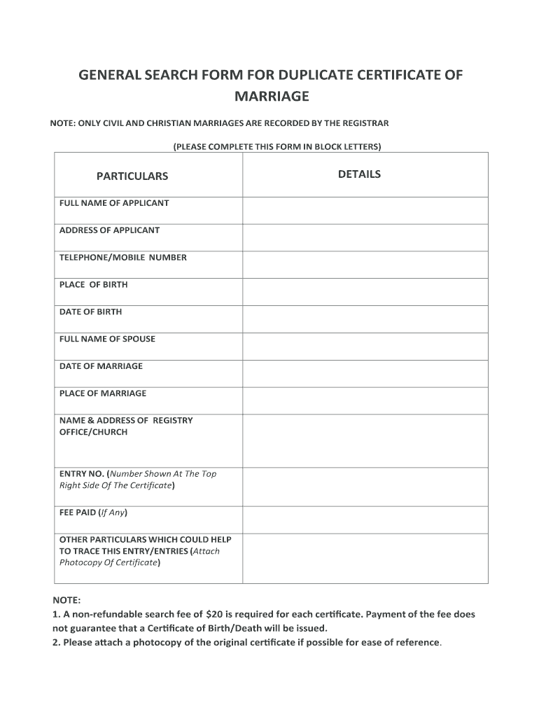 Marriage Certificate Form