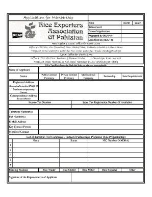 Rice Association of Pakistan  Form