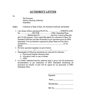 Authority Letter DHA Islamabad  Form