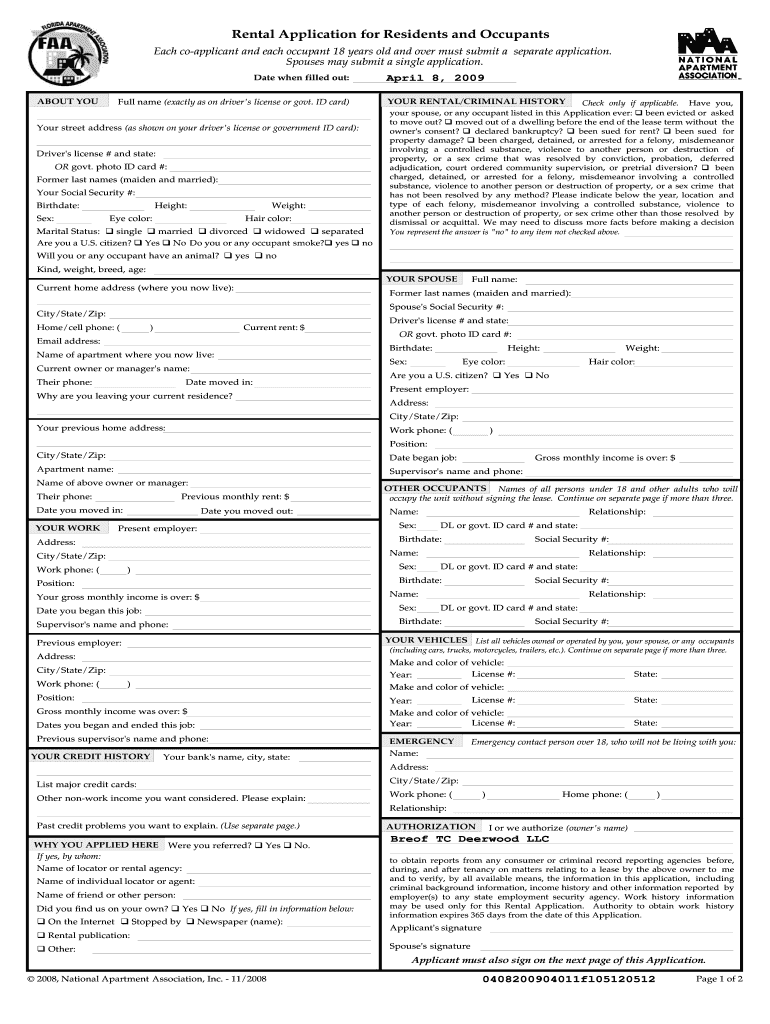 National Apartment Association Lease  Form