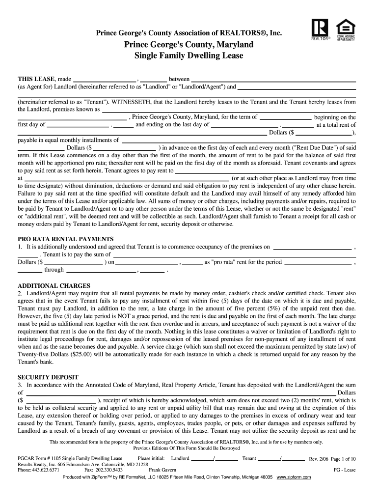  Pg County Sample Tenant Landlord Agreement Form 2006