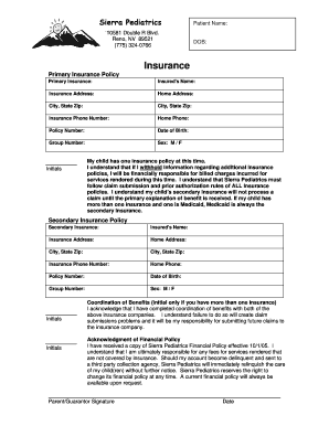 Printable Insurance Verification Form