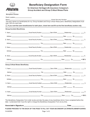 Allstate Life Insurance Change of Beneficiary Form