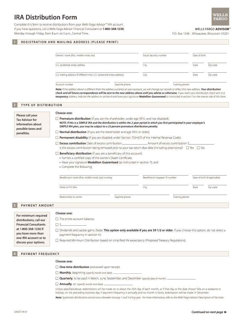  Wells Fargo Ira Distribution Form 2007