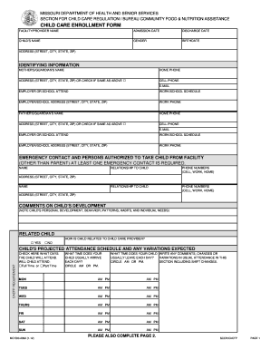 CHILD CARE ENROLLMENT FORM Creative Kids Learning Center