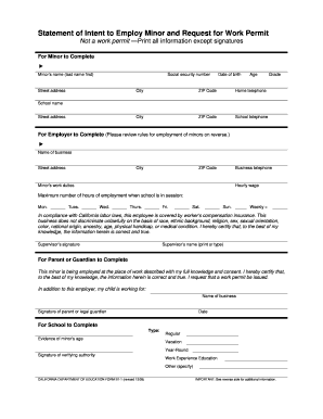 School Work Permit  Form