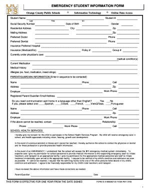  Student Information Form PDF 2005